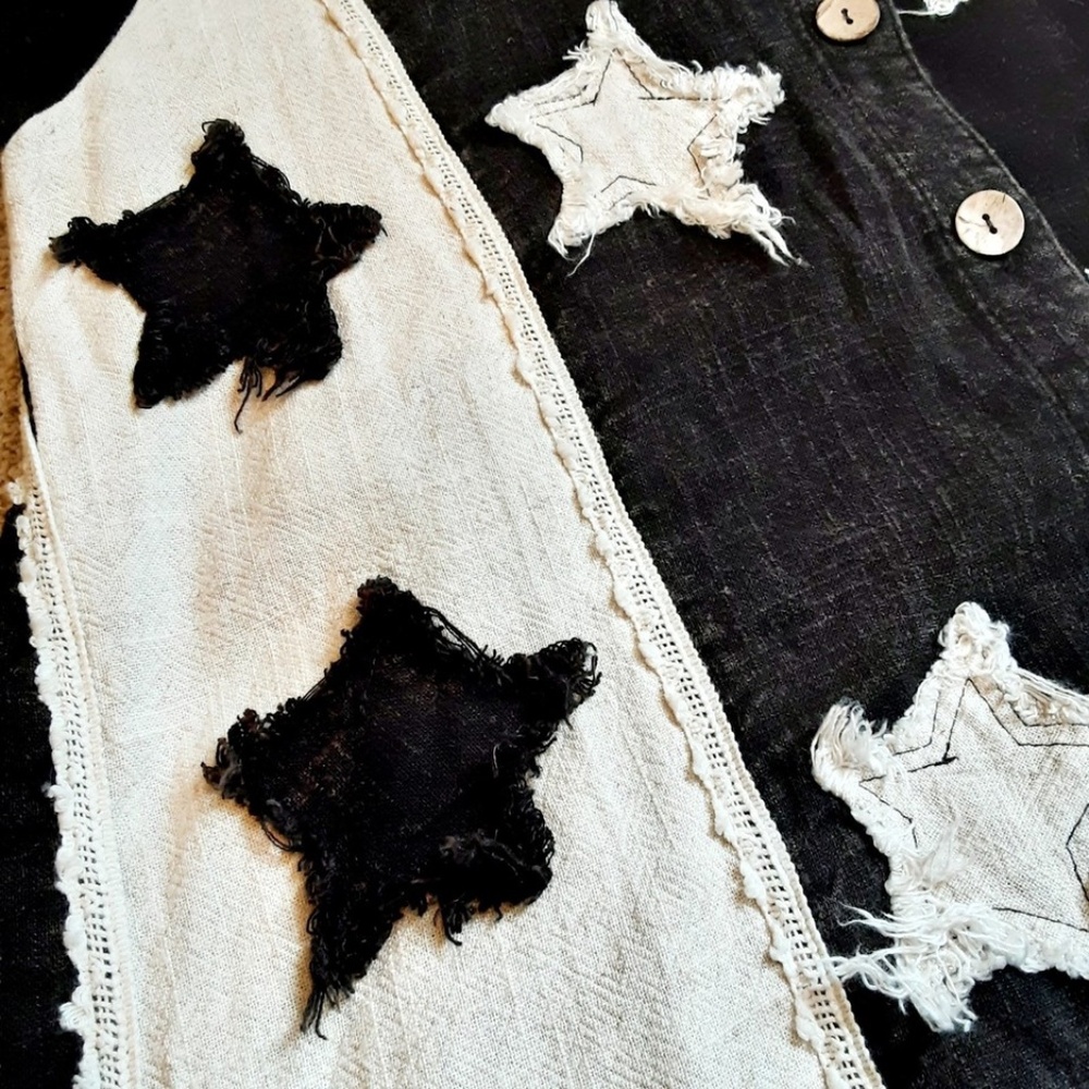 NWT Black & White Star Duster Jacket by Blue Velvet Full Button Oversized Sz S - Picture 13 of 16